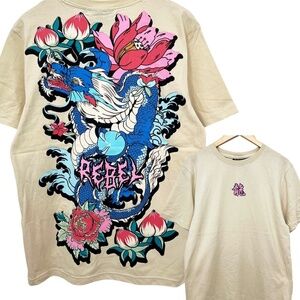 Rebel Vengeance Japanese Dragon Floral Graphic T-Shirt Men’s XL